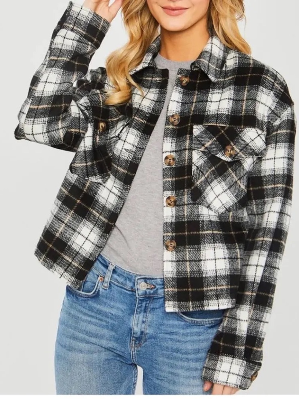 LIKE NEW Love Tree Black & White Plaid Button-Up Shacket